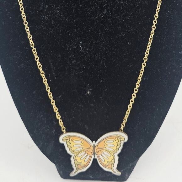 Vintage Signed Reed And Barton Damascene Pendant Butterfly Necklace 22" - Picture 1 of 8